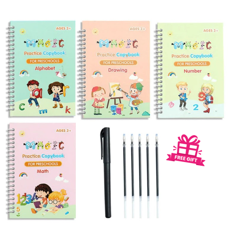 KIDS MAGIC TRACING BOOK - PRACTICE HANDWRITING AT HOME REUSABLE (4 BOOK SET)